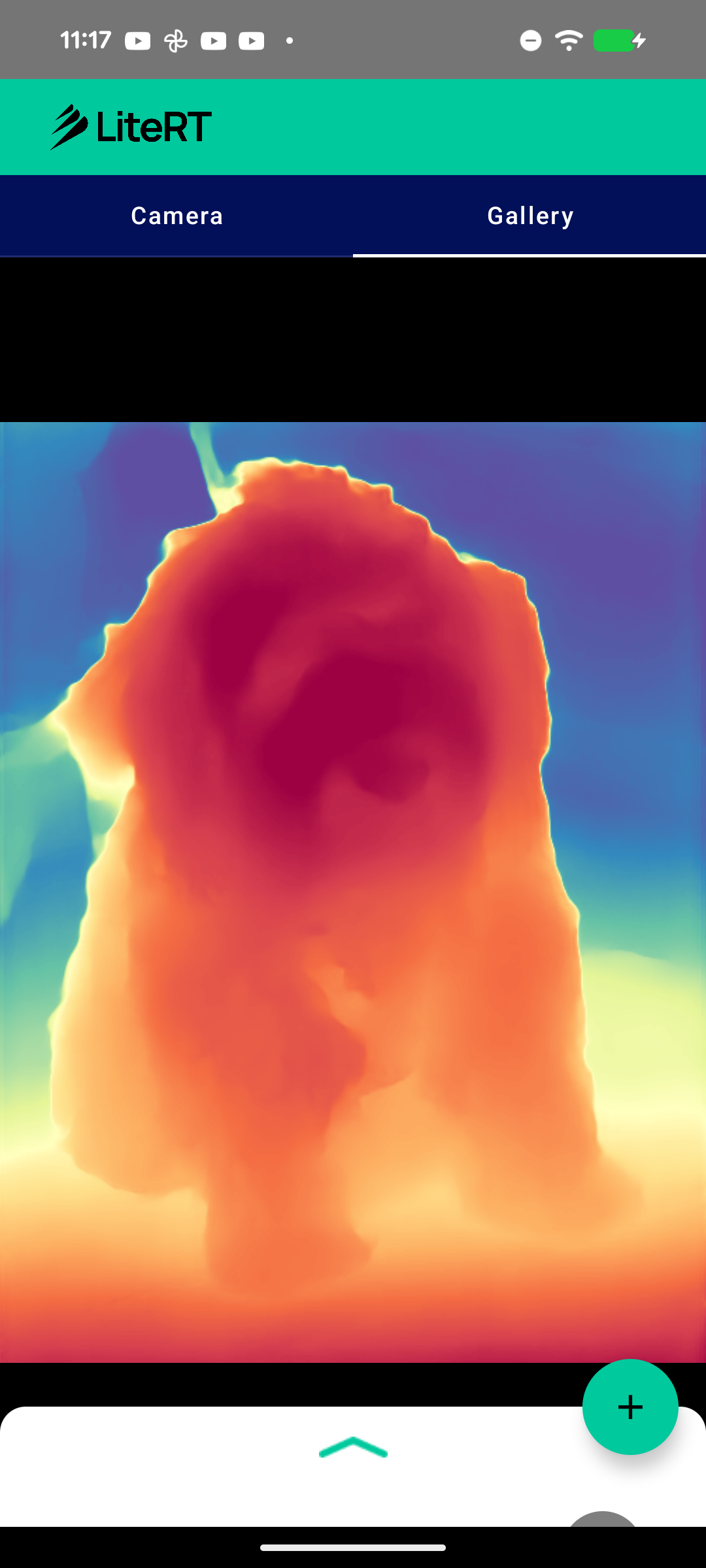 Depth Anything 3 Small β input photo and on-device depth map (Pixel 8a, LiteRT GPU)